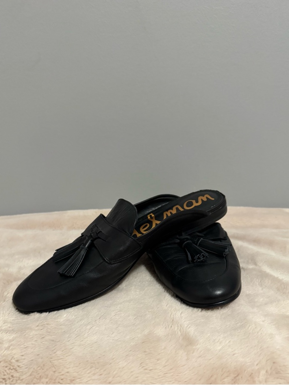 Sam Edelman Black Tassel Leather Mule Loafers